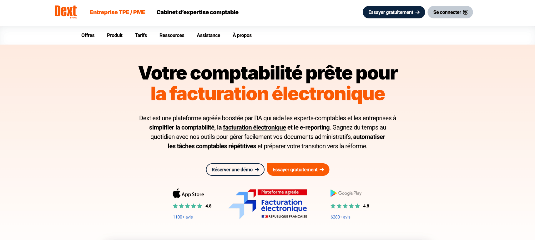 Page d'accueil de Dext