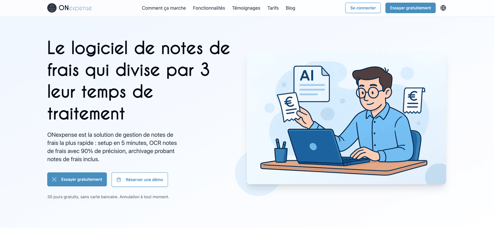 Page d'accueil de ONexpense