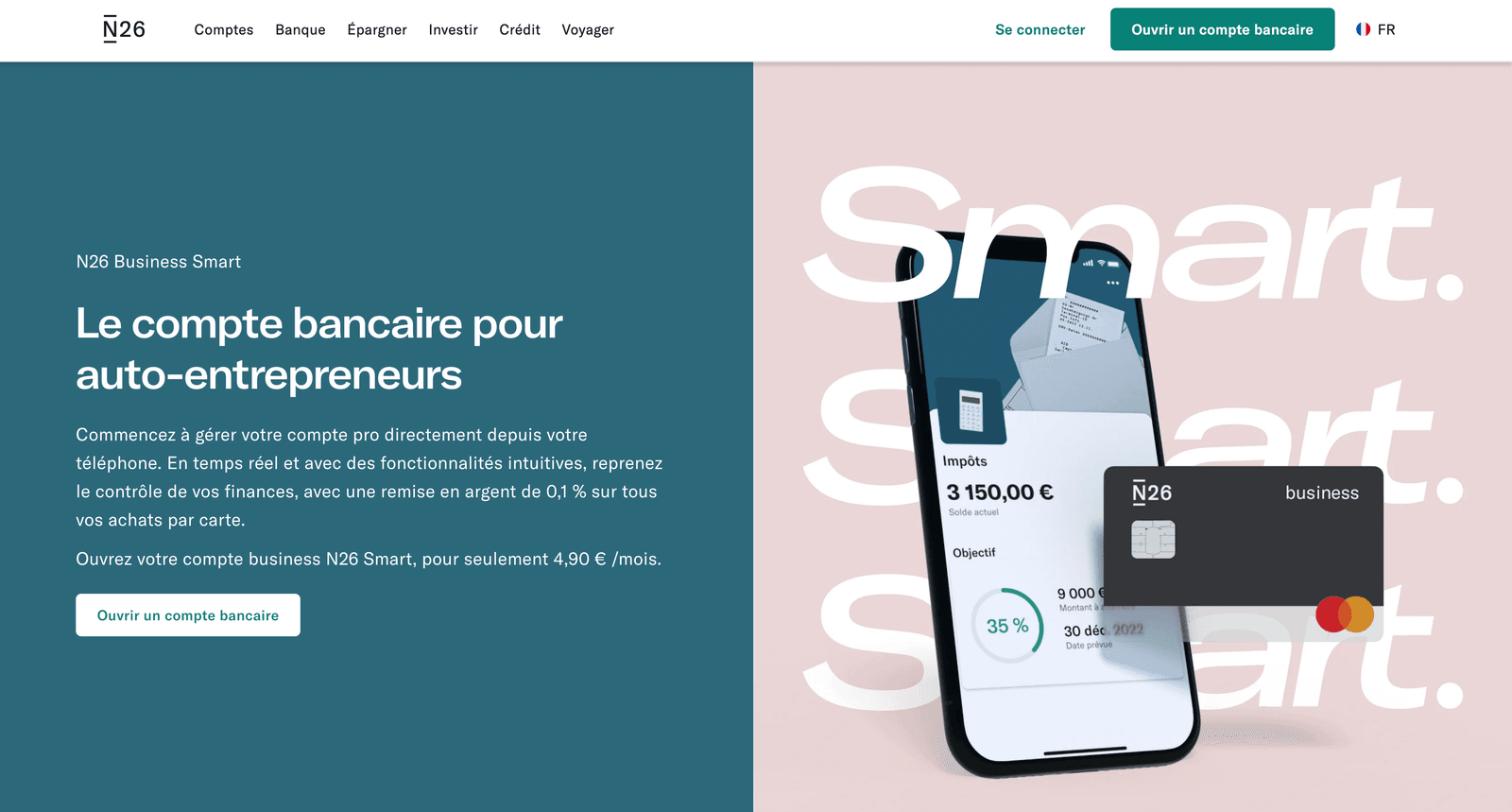 Page d'accueil de N26 Business