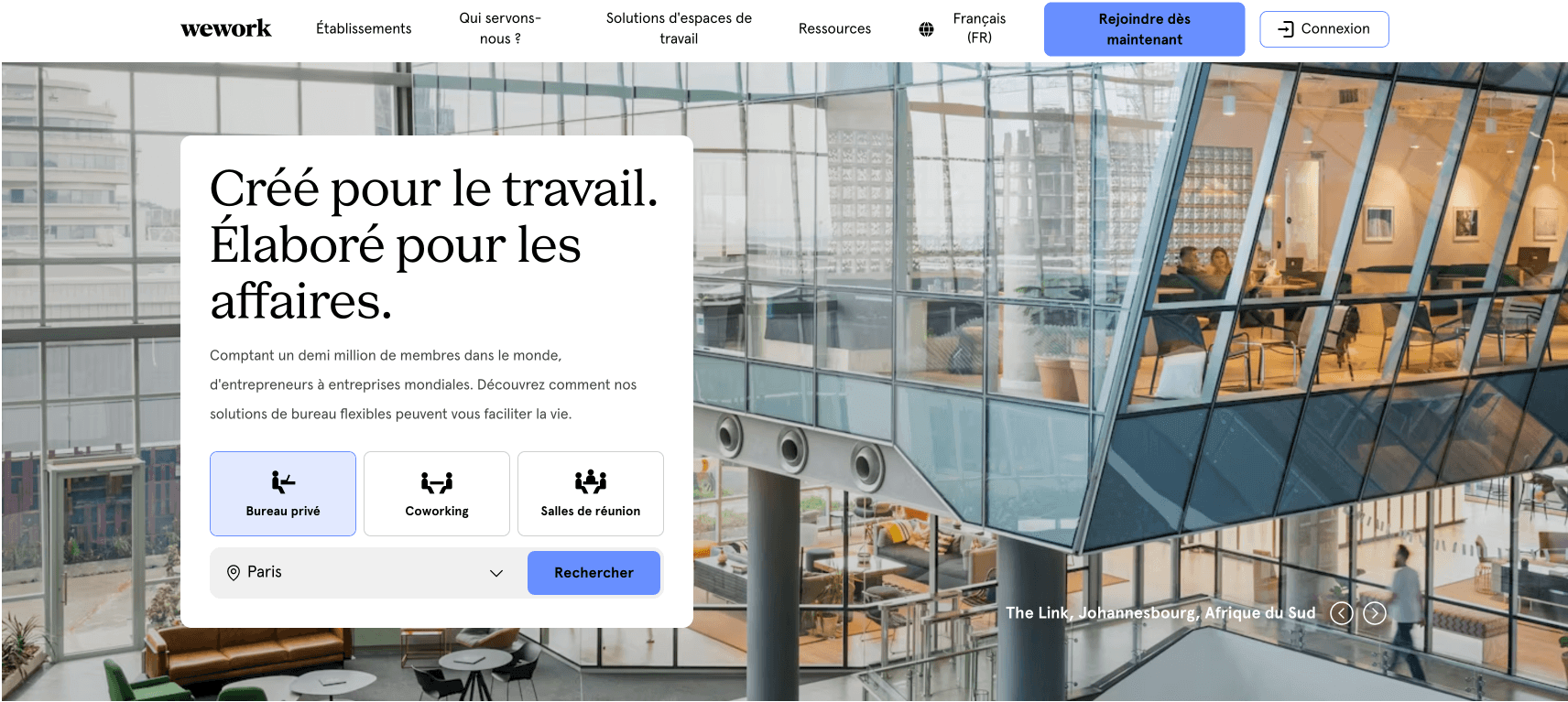 Page d'accueil de WeWork