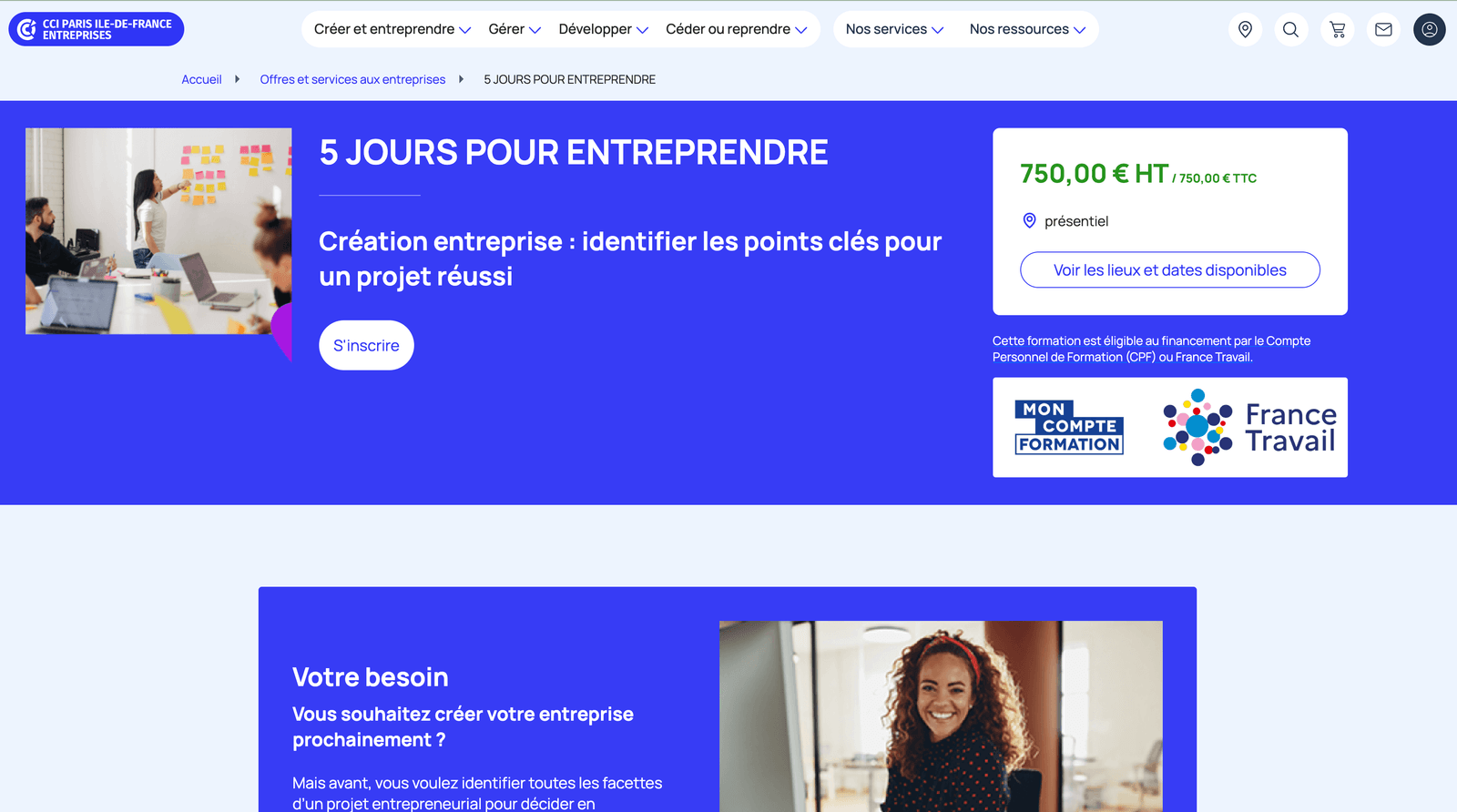 Page d'accueil de 5 Jours pour Entreprendre