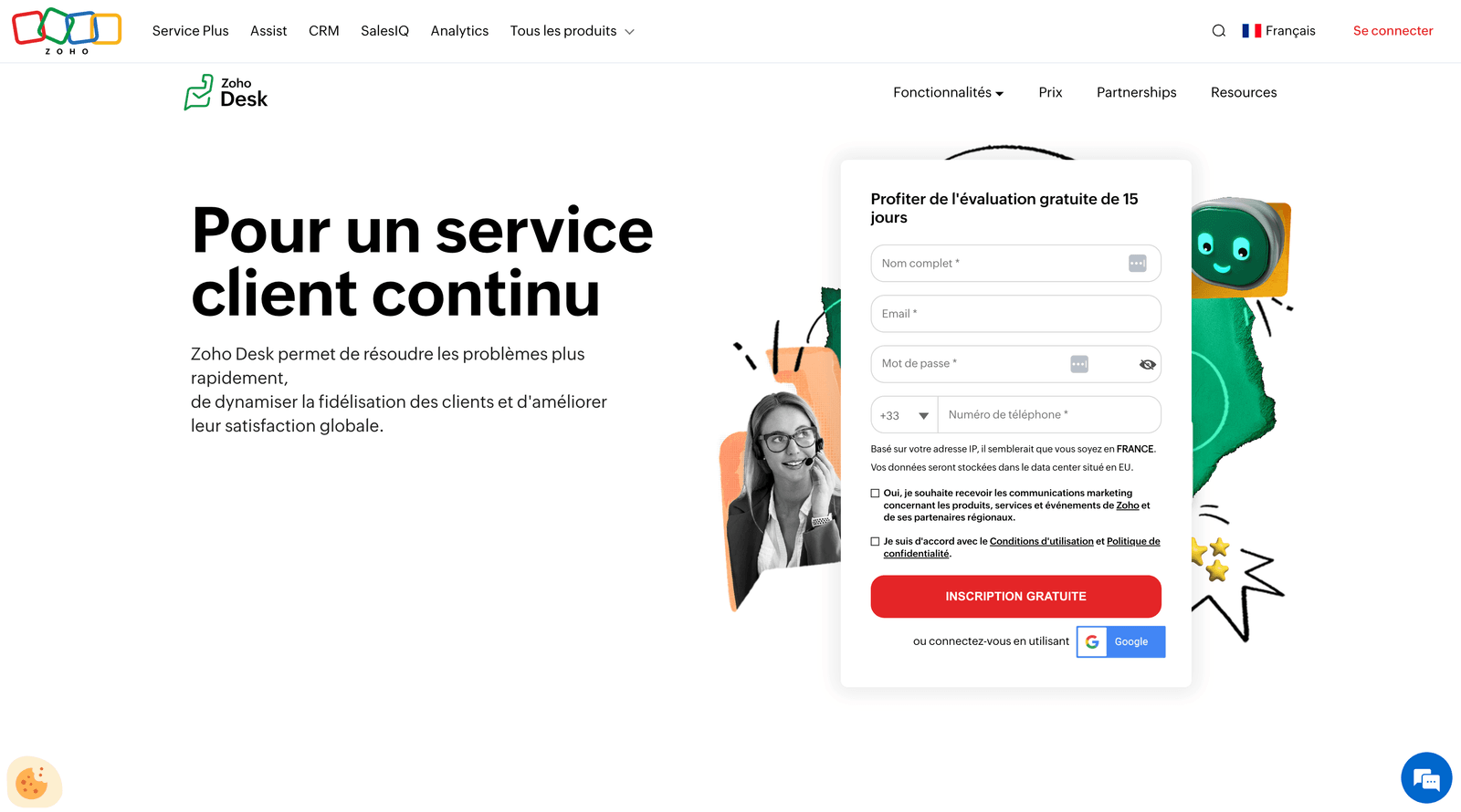 Page d'accueil de Zoho Desk