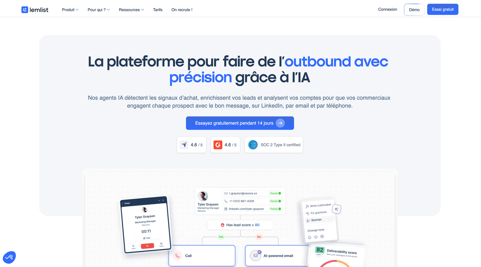 Page d'accueil de Lemlist