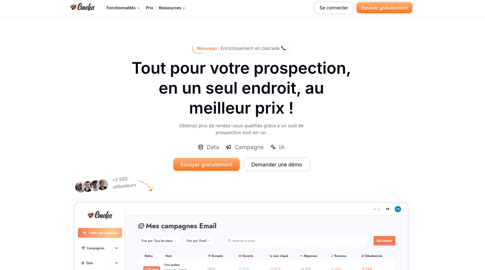 Page d'accueil de Emelia