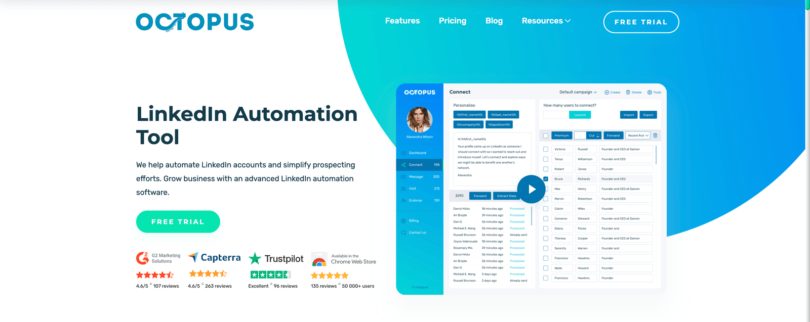 Page d'accueil de Octopus CRM