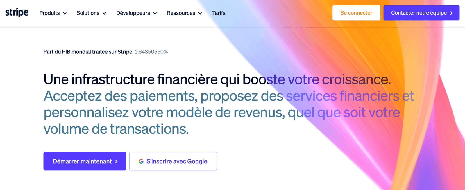 Page d'accueil de Stripe