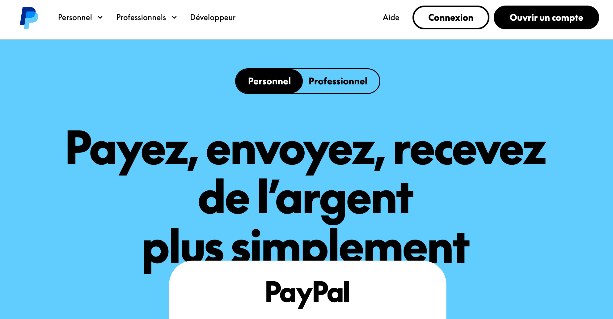 Page d'accueil de PayPal