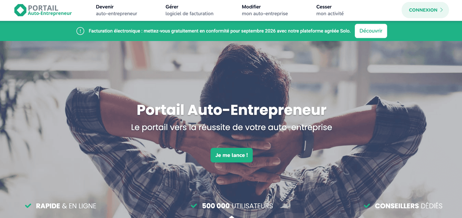 Page d'accueil de Portail Auto-Entrepreneur