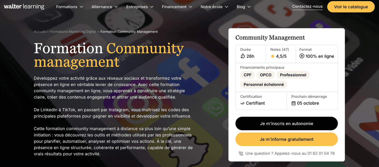 Page d'accueil de Walter Learning