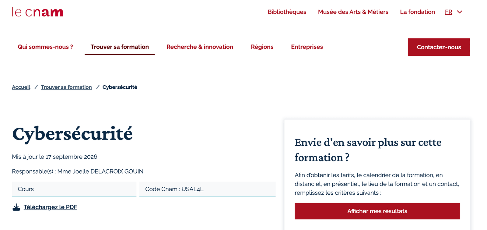Page d'accueil de CNAM