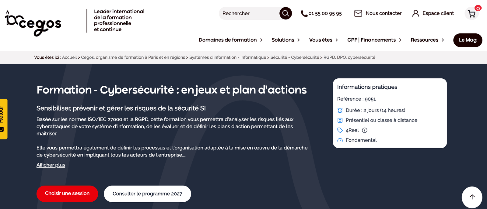 Page d'accueil de Cegos