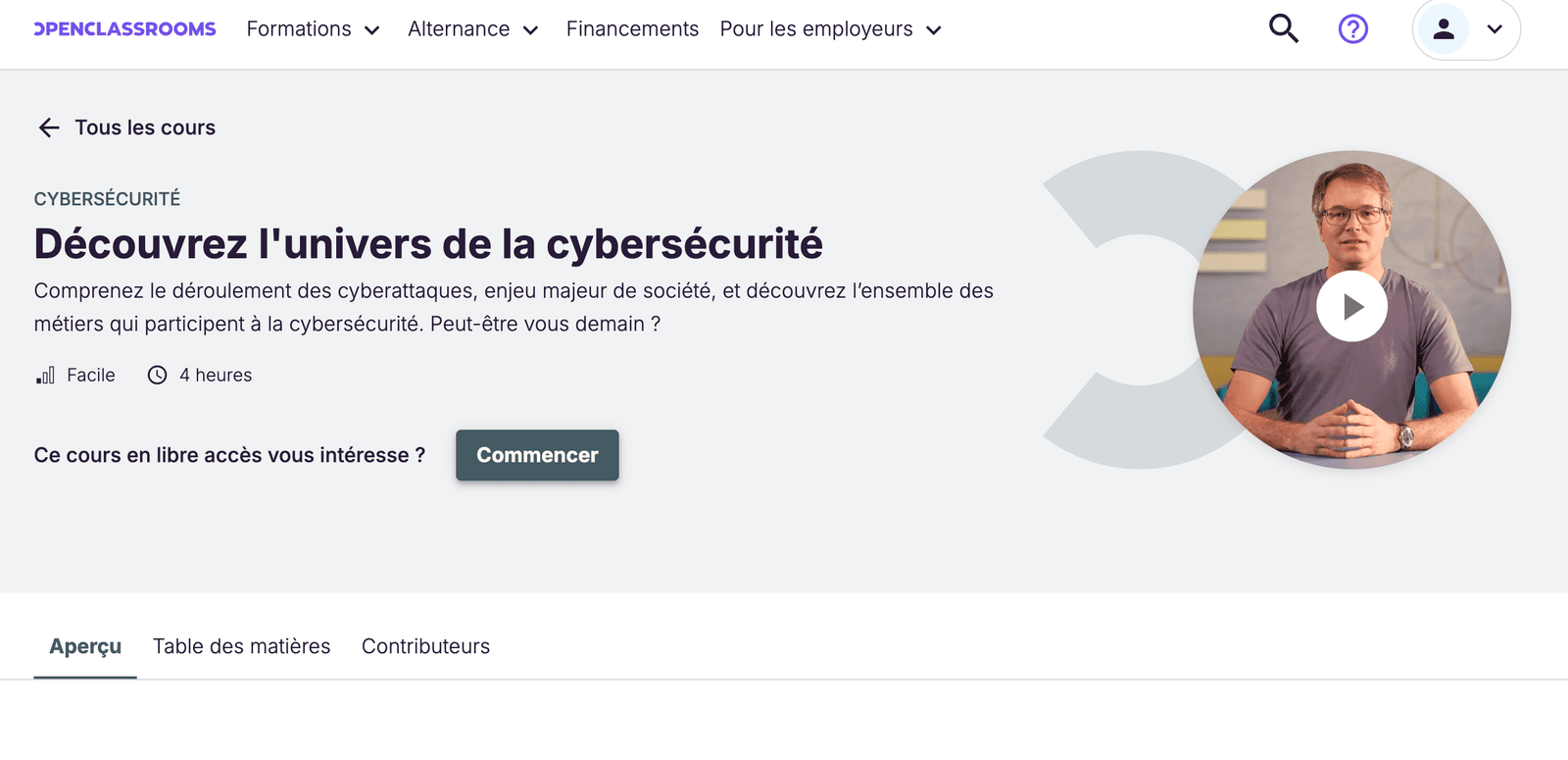 Page d'accueil de OpenClassrooms