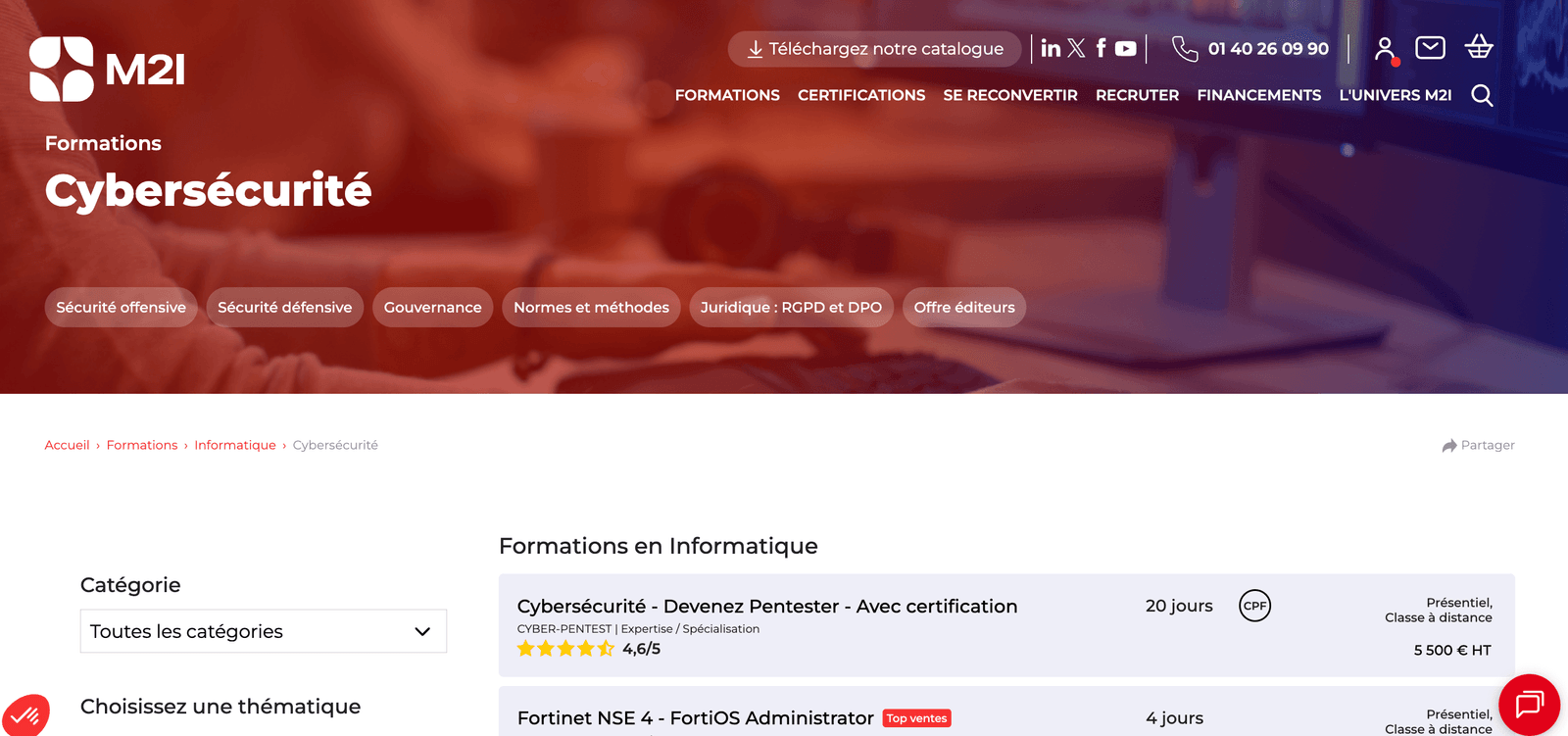 Page d'accueil de M2i Formation