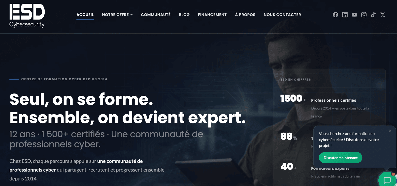 Page d'accueil de ESD Cybersecurity Academy
