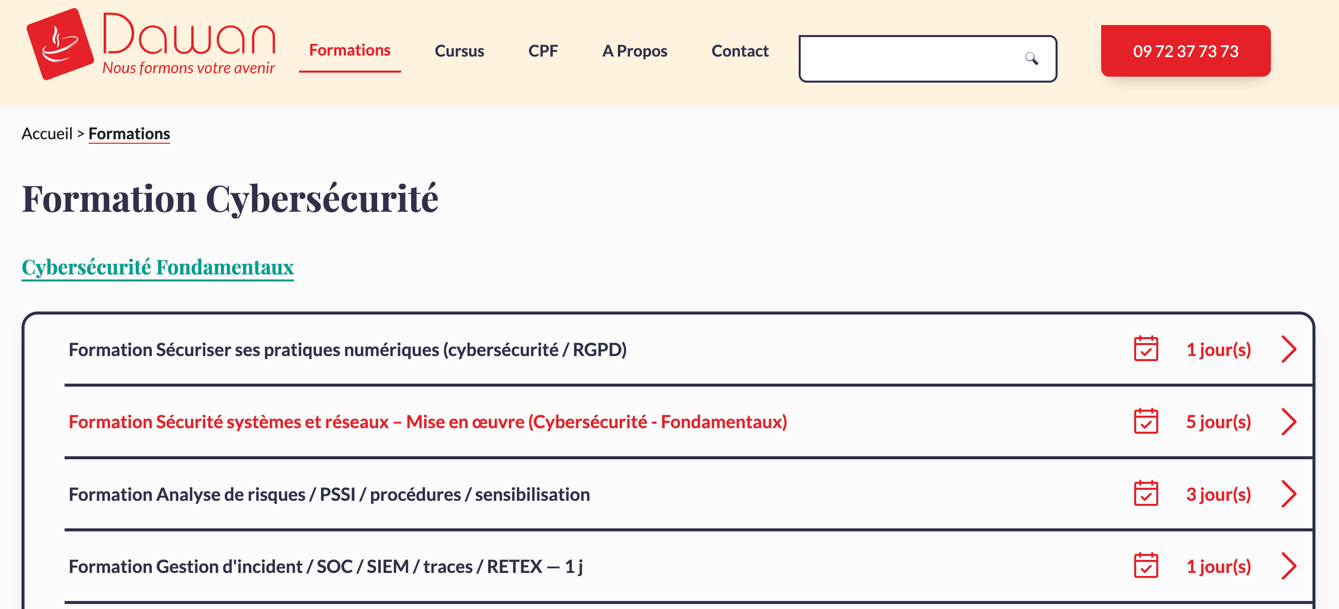 Page d'accueil de Dawan