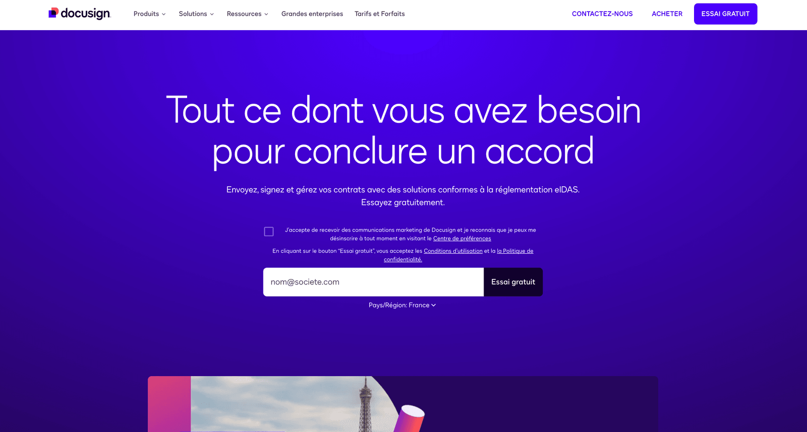 Page d'accueil de Docusign