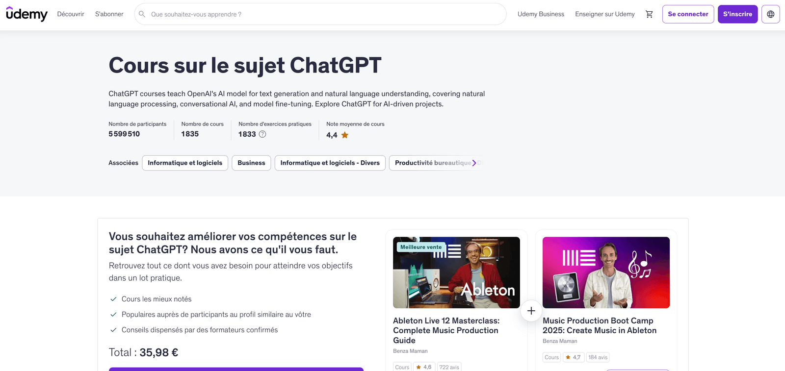 Page d'accueil de Udemy
