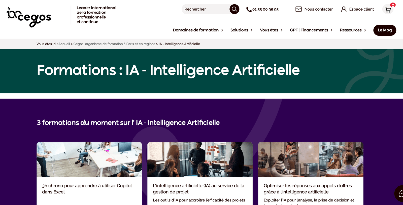 Page d'accueil de Cegos IA générative