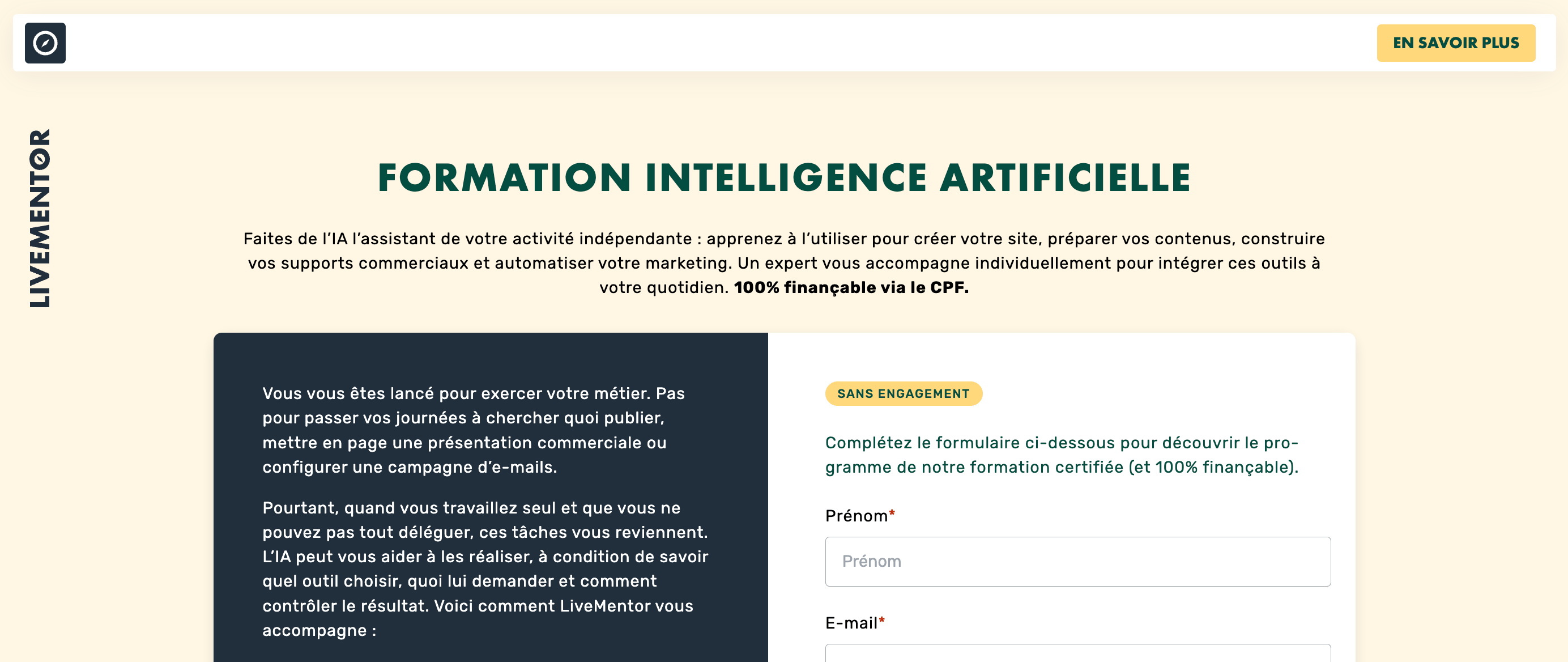 Page d'accueil de LiveMentor Intelligence Artificielle